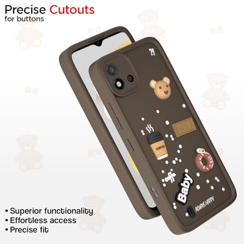 Image of Pikkme Back Cover for Realme C20 | Cute Fun Cartoon 3D Bear Silicone Full Body Protection Bumper Case (Brown)