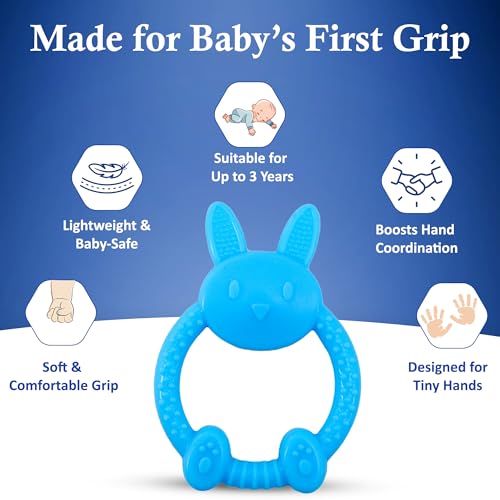Image of MamaLaps Soft Silicone Baby Teether, Silicone BPA Free Teethers for Newborn Infant, Teething Toy for Babies with Textured Surface for Soothing Gums (Pack of 2, Rabbit)