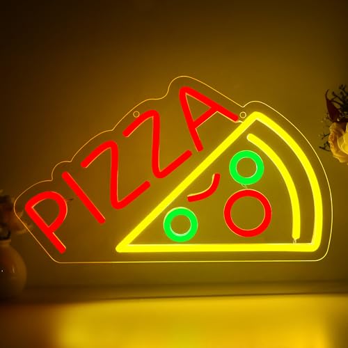 ATTNEON Pizza Neon Sign for Wall Decor, Pizza Shaped Neon Sign for Pizzeria,Food LED Light for Restaurant,Kitchen,Store,Party,Restaurant Food Decor,USB Powered,Size 14.6 * 8.3 Inch(JTLD006-21)