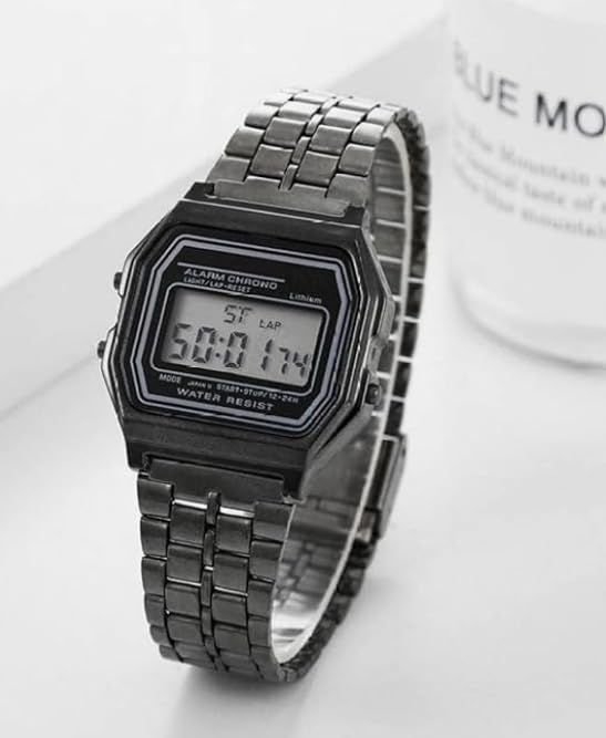 Image of AROA Premium Brand Vintage Series Digital Sports Square 4 Colours Dial LED Unisex Stainless Steel Strap Watch for Men's Watch for Women's Multicolor