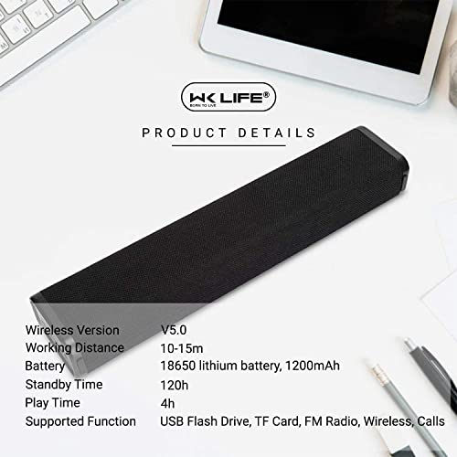 Image of WK LIFE BORN TO LIVE RB-M33 Rich Fabric Series Wireless Bluetooth Soundbar Speaker 10W (Black)