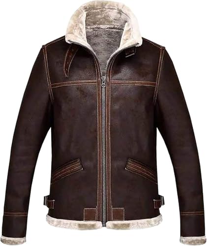 AAOutfitz Chaqueta marrón de piel de oveja aviador, Marrón - Cuero, S