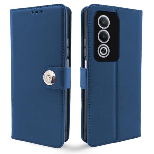 Image of Pikkme Flip Cover Leather Finish | Inside TPU with Card Pockets | Wallet Stand and Shock Proof | Complete Protection Button Flip Case for Oppo A3 Pro 5G (Blue)