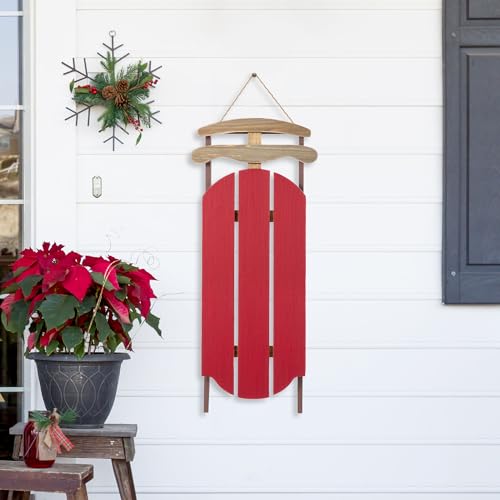 Glitzhome Christmas Vintage Wooden Hanging Sled Wall Signs Decor 34