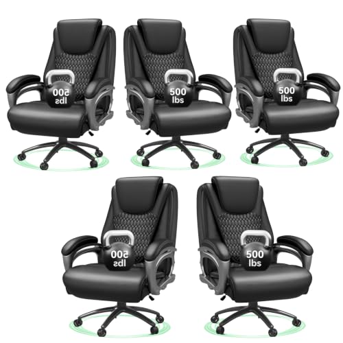Image of Vogue Furniture Direct Big and Tall Office Chair 500lbs Set of 5, Heavy Duty High Back PU Leather Desk Chair, Adjustable Height Rolling Wheels Computer Chair for Home Office Work (Black)
