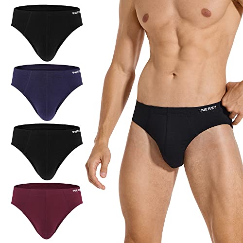 INNERSY Unterhosen Männer Slip Weich Unterwäsche Herren mit 3D Beutel Slips Bunt Mehrpack 4 (L, 2 Schwarz/Dunkelrot/Marine)