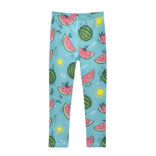 Summer Watermelon Sun Girls Leggings Ultra Soft Compression Yoga Gym Pants for Kids 4-10T