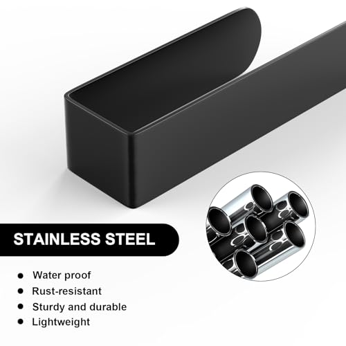 Image of HUFEEOH Black Adhesive Hand Towel Holder Set, 8-Inch Rack and 14-Inch Bar | Stainless Steel U-Shape Design, No Drill, Self-Stick Installation, Washcloth Storage in Bathrooms, Hotels, RVs, Kitchens