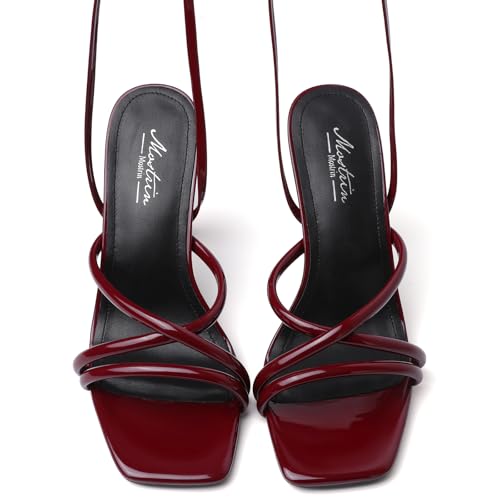 Image of Mostrin Womens Sandals Strappy Heels for Women Lace Up Square Open Toe Heels Tie Up High Heeled Sandals for Prom, Party, Daily Wear