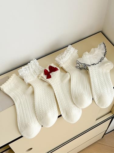 Image of Verdusa Women's 5 Pairs Bow Lace Ruffle Ankle Socks