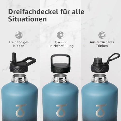 Trebo 3.8 L Edelstahl Trinkflasche Isoliert mit Paracord-Griff & 3 Deckeln – Ansicht 3