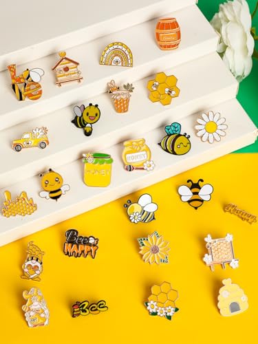 Image of JUNEBRUSHS 28PCS Bee Enamel Pins Cute Yellow Honey Brooch Pins for Bee Theme Birthday Party Classroom Favor Supplies Exchange Gift Clothes Hat Accessories