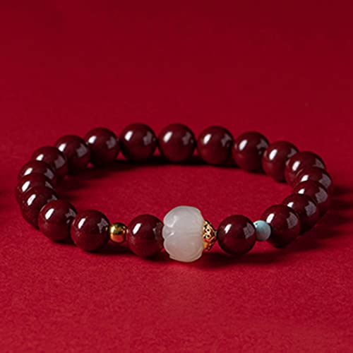 Amulette Feng Shui de bonne chance en cinabre violet et perles de jade 8mm