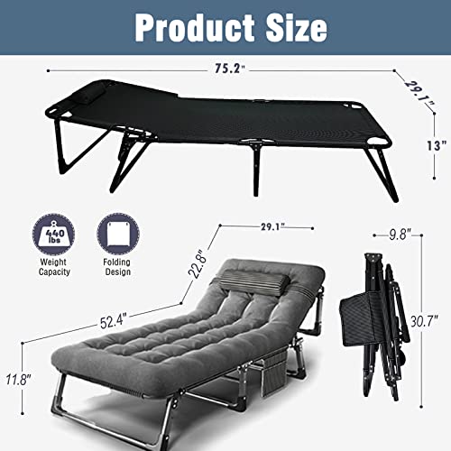 Etsg Portable Folding Camping Cot, Oversize 29.5In Adjustable 4-Position Adults Reclining Folding Chaise With Pillow, Outdoor Folding Lounge Chair Sleeping Cots Bed, Perfect For Camping, Pool, Beach #TOP3