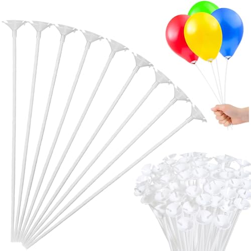 50 Piezas Palos Para Globos, Varillas Para Globos, 32cm Soportes Para Globos, Blanco Varillas de Globo Para Decoración, Cumpleaños, Fiestas, Bodas, Reutilizables