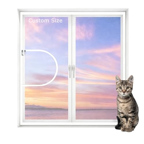 Hruile Malla de protección de ventana de gato de tamaño personalizado, pantalla de ventana de balcón para gato, mosquitera con cinta autoadhesiva, red antimosquitos, red de seguridad resistente para