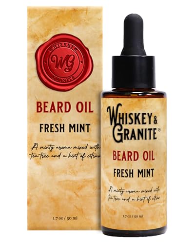 Image of Whiskey & Granite Beard Oil - Made in USA - 100% Natural Beard Conditioner, 1.7 oz (Fresh Mint)