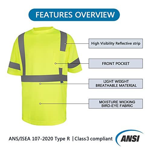 Lx Reflective Safety Shirt Short Sleeve High Visibility Reflective Breathable Unisex Fast Dry T Shirt For Work Warehouse Cycling Construction Running Class 3(Yellow-3Pcs, Xxl) #TOP3