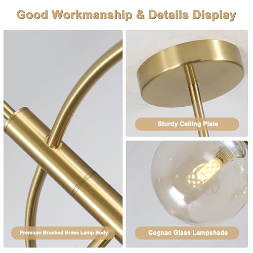 Image of Mid Century Modern Sputnik Chandelier 5-Light Gold Glass Ceiling Light Large Brass Chandelier for Dining Room Kitchen Bedroom