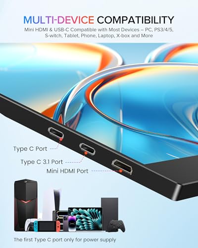 Image of Newsoul Portable Monitor 15.6'' Ultra-Slim Travel Monitor 108%sRGB | 2000:1 Contrast USB C Mini HDMI Plug & Play IPS Monitor Built-in Stand | Speakers External Screen for Laptop Phone Game Console PC