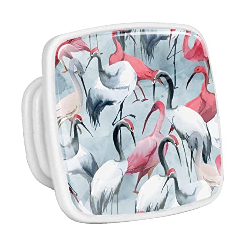 4 Pcs Square Cabinet Handle Cupboard Fluorescence Knob Glowing in The Dark Drawer Pulls Handle Pink Grey Paint Crane Pattern Drawer Knobs with Screws Furniture Decor