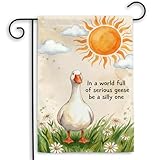 MAIANEY (12x18') In a World Full of Serious Geese Garden Flag – Funny Goose Quote Outdoor Yard Flag With Watercolor Farm Animal Design, Whimsical Farmhouse Decor, Double Sided