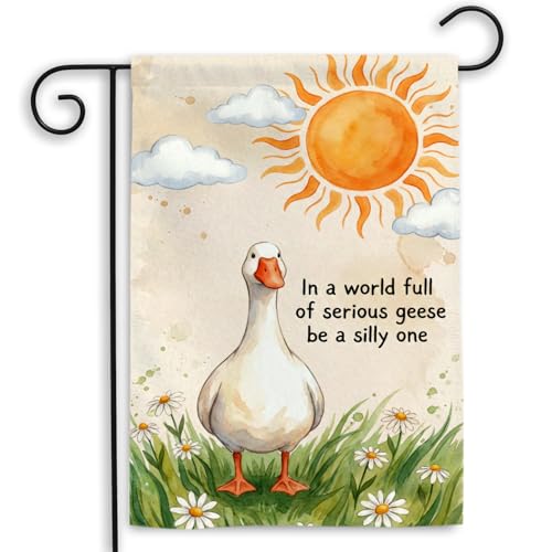 MAIANEY (12x18) In a World Full of Serious Geese Garden Flag Funny Goose Quote Outdoor Yard Flag With Watercolor Farm Animal Design Whimsical Farmhouse Decor Double Sided : Patio Lawn & Garden