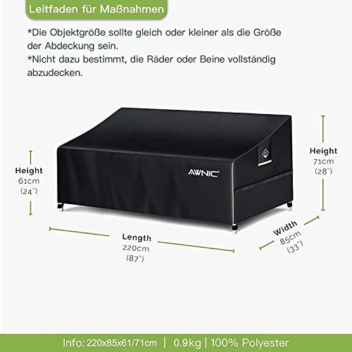 Awnic Sofa Überzug Couch Bezug Abdeckung für 3 Sitzer Wasserdicht Lounge Sofa Schutzhülle für Gartensofa Wasserdicht 420D Polyester 220x85x61/71cm