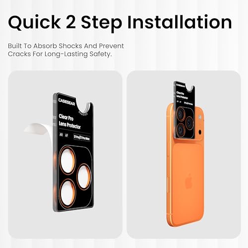 Image of CASEGEAR Clear Pro Camera Lens Protector Compatible With iPhone 17 Pro | HD Clarity | Scratch Resistant | Complete Coverage | Easy Installation | Cosmic Orange