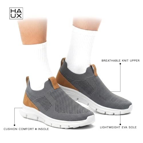 Image of HAUX Men's Slip-On Running Shoes | Lightweight Sports Sneakers with Memory Foam Cushioning | Walking, Gym, Jogging, Training | Ultra Comfort & Style