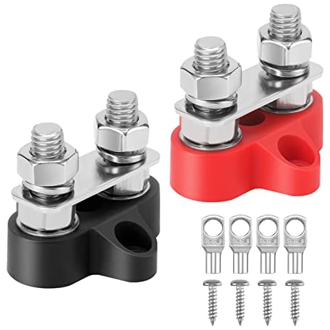 PAIRIER M8 5/16 inch Connection Bolts Battery Terminal Blocks Insulated Power Distribution Block High Performance Dual Terminal Stud for Truck, Car, Motorhome, Boat Cover