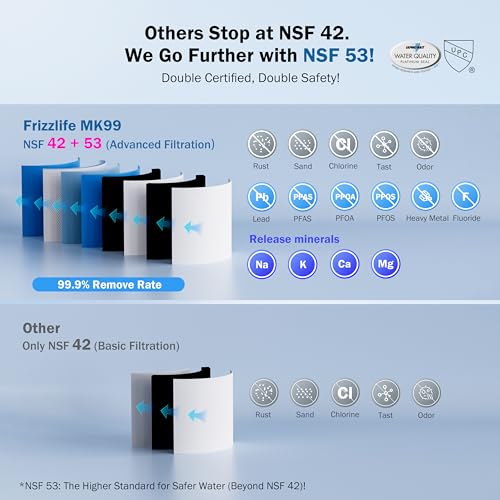 FRIZZLIFE High Capacity Under Sink Water Filter-0.5 Micron, Lead & Chlorine Reduction, NSF Certified, Direct Connect, Bl