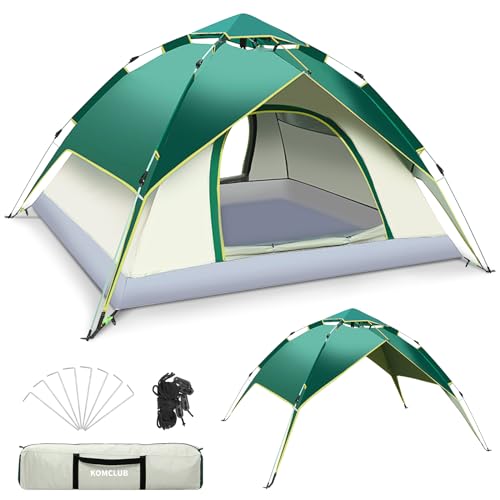 KOMCLUB Tienda de campaña, tienda de campaña desplegable para 1 - 2 personas, familia, cúpula, protección UV, resistente al viento, 2 en 1 capas dobles para familia, camping, senderismo