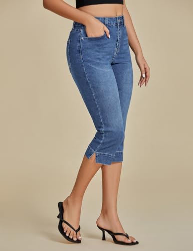 luvamia Capri Jeans for Women Trendy High Waisted Slim Split Hem Stretch Denim Jean Capris Cropped Pants Casual Summer3