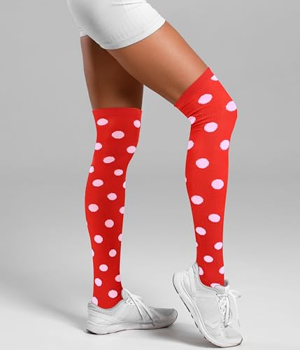 Image of Violet Mist Thigh High Socks for Women Novelty Polka Dot Over the Knee High Socks Black Funny Extra Long Sock Thigh Highs
