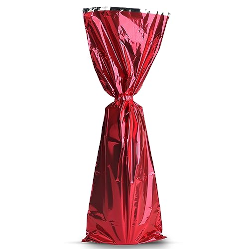 MT Products Metallic Mylar Wine Red Gift Bags for Bottles Sparkle Look - Great for a Wine Pull - (25 Pieces) (Ribbon and Rope Not Included)