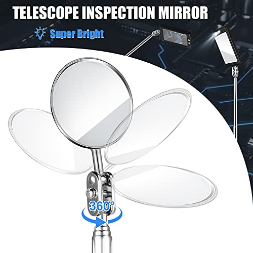 4 Pieces Telescoping Inspection Mirror Telescoping Led Lighted Flexible Inspection Mirror Round Mirror Square Mirror Inspection Tool For Checking Observing Vehicle Small Part (Elegant Style) #TOP1
