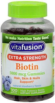 VitaFusion Biotin 5000 mcg Dietary Supplement Gummies Extra Strength Natural Blueberry Flavor - 100 