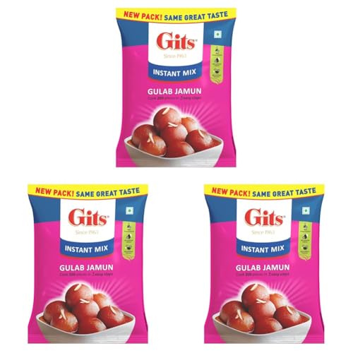 Image of Gits Instant Gulab Jamun Dessert Mix, Makes 200 per Pack, Pure Veg, Delicious Indian Dessert and Mithai, 1Kg (Pack of 3)