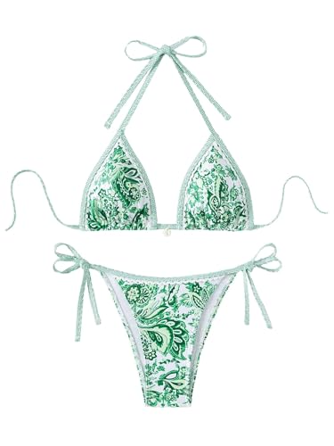 Image of BYFINECANY Women's Floral Printed Bathing Suit Halter Paisley Summer Swimsuit Bikinis Set