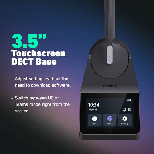 Image of Yealink HA64 Pro Duo Wireless Headset, DECT & Bluetooth, Noise Cancelling | Up to 600 ft DECT range and 32H Bluetooth talk time keep you connected all day, in office or out