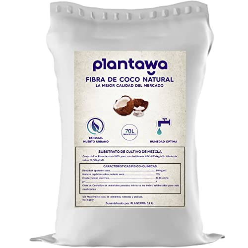 PLANTAWA Fibra de Coco Natural 70L | Sustrato para Plantas y Terrarios | Coco Sostenible Natural y Nutritivo | Retiene Humedad y Mejora Aireación