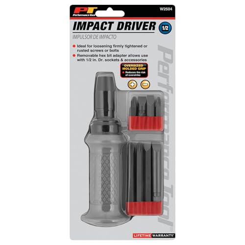 Image of Performance Tool W2504 1 /2-Inch Manual Reversible Impact Driver - Flathead 5 /16 & 3 /8 & Phillips #2 & #3 Bits For Most Common applications - Disengage Brake Caliper Screws, Rusted Fasteners or Frozen