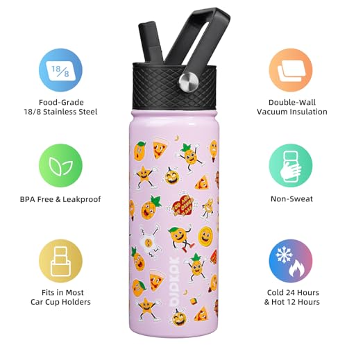 Image of BJPKPK Insulated Water Bottle, 18oz Stainless Steel with Straw Lid