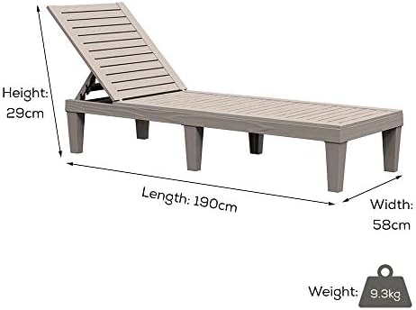 Trueshopping Grey Resin Recliner Sun Lounger - Durable Outdoor Garden Patio Furniture Day Bed Chair Lounger - Adjustable Backrest, Weather Resistant, Fade Free & Easy Clean