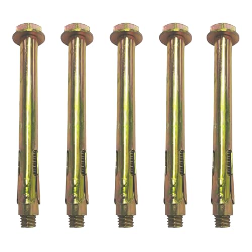 Klyeola 5Pcs M10x150mm Carbon Steel Hex Expansion Bolts, External Hex Nut Sleeve Anchor Screws, Heavy Duty Expansion Fasteners for Concrete, Brick, Block Walls, Anti-Corrosion Anchors