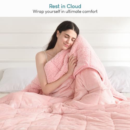 Cottonblue Weighted Blankets 25lbs for King Bed, Sherpa Fleece Weighted Blanket for Adults, Soft Heavy Blanket with Premium Glass Bead for Calming and Relax, 90" x 90", Pink