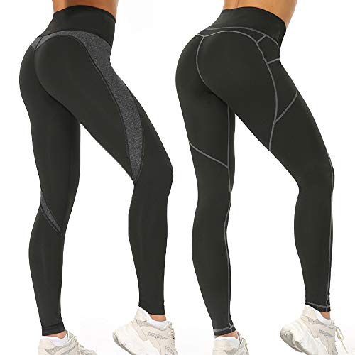 Loozykit Women's 2 Pack Yoga Pants High Waist Tummy Control with Pockets Ultra