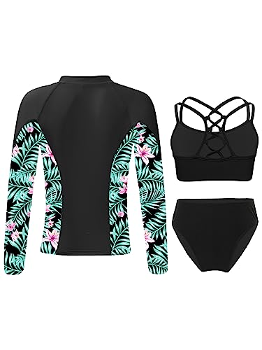 Hedmy Girls Rash Guard Three Pieces Bathing Suit Long Sleeve Swimsuit with Bikini Bottoms Quick Dry Swimwear2