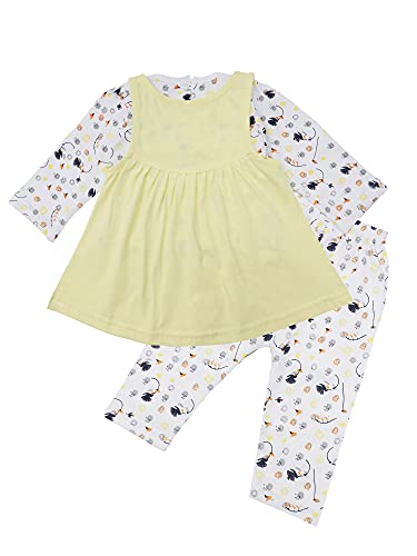 Image of NammaBaby Premium Baby Girls Full Sleeves Frock with Pant Baby Girl's Cotton Frock with Leggings, Frill Frock - Pack of 1